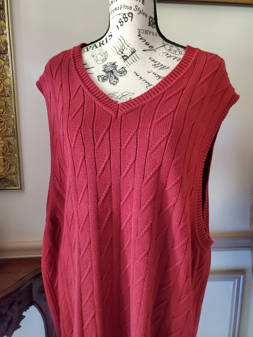 St John's Bay Men's Burgundy Cotton Knit Pullover Sweater Vest